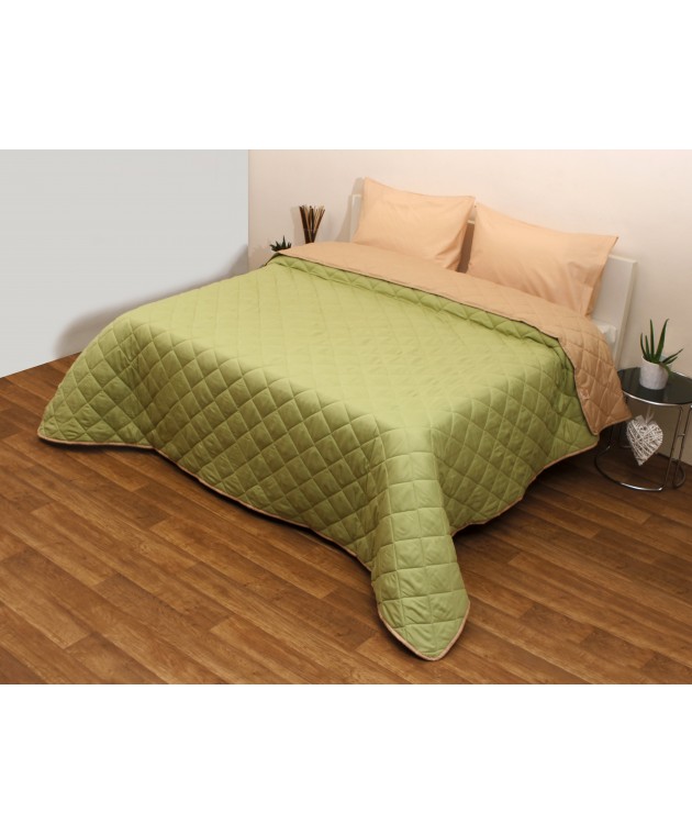 Πάπλωμα μονό δίχρωμο microfiber λαδί/μπεζ, VIOPROS