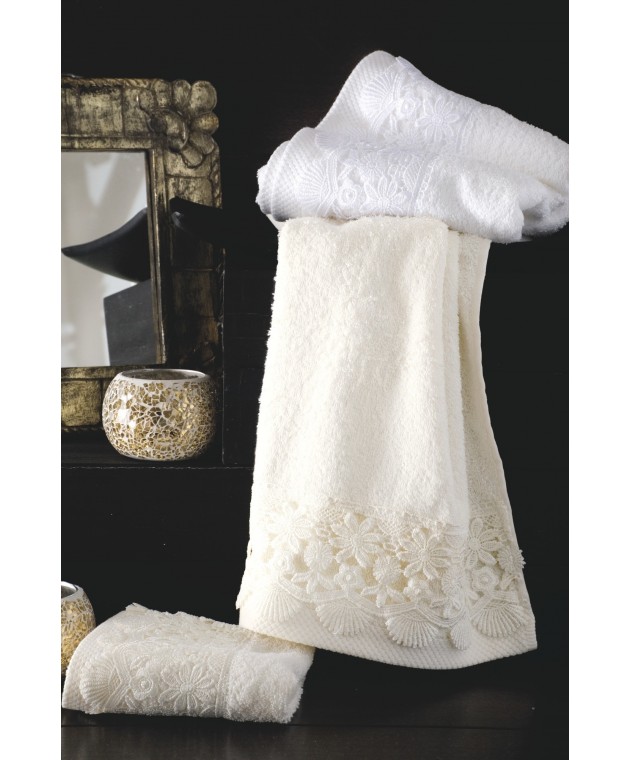 Σετ πετσέτες 3 τεμ. με δαντέλα OLIVINE WHITE, RYTHMOS HOME Νυφικές Πετσέτες