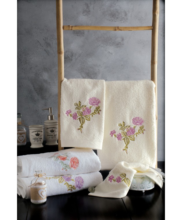 Σετ πετσέτες 3 τεμ. με κέντημα MARTIQUE WHITE-RED, RYTHMOS HOME