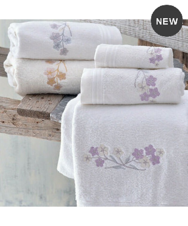 Σετ πετσέτες 3 τεμ. JOLIE WHITE/LILA, RYTHMOS HOME Σετ πετσέτες Mπάνιου