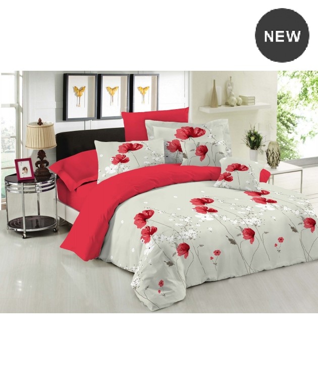 Σετ σεντόνια Υ/Δ με λάστιχο (160Χ200Χ33) ANEMONE RED, ΚΟΜΒΟΣ Σεντόνια Υπέρδιπλα