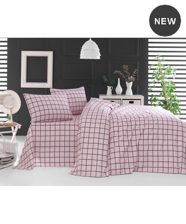 Σετ σεντόνια φανελένια Υ/Δ (230Χ260) SQUARES PINK, RYTHMOS HOME Σεντόνια Φανελένια Υπέρδιπλα