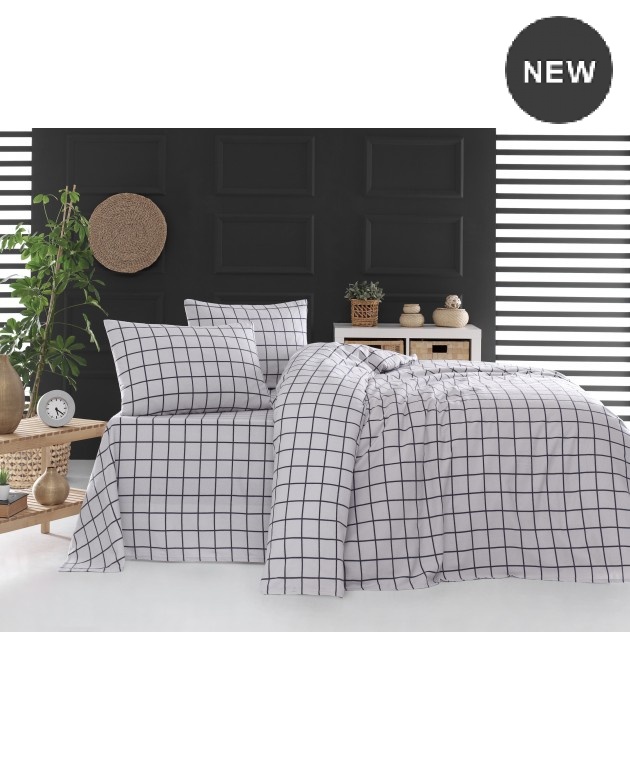 Σετ σεντόνια φανελένια Υ/Δ (230Χ260) SQUARES GREY, RYTHMOS HOME Σεντόνια Φανελένια Υπέρδιπλα