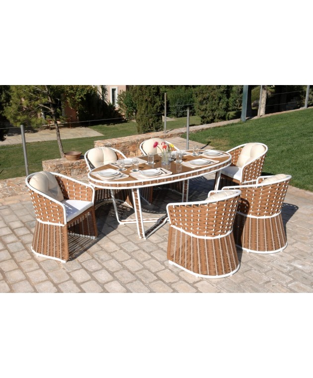 Τραπεζαρία Rattan Σέτ 7 Τεμαχίων ,Με Αλουμίνιο Σκελετό (200x100cm) 202690, LIANOS Σετ Έπιπλα Κήπου