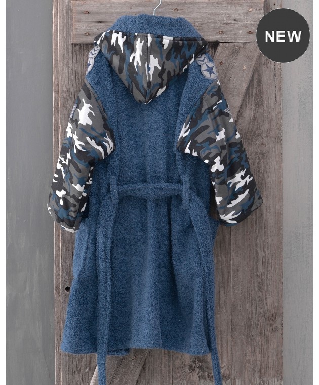Μπουρνούζι παιδικό με κουκούλα (9-10) ARMY BLUE, RYTHMOS HOME  Παιδικά Μπουρνούζια