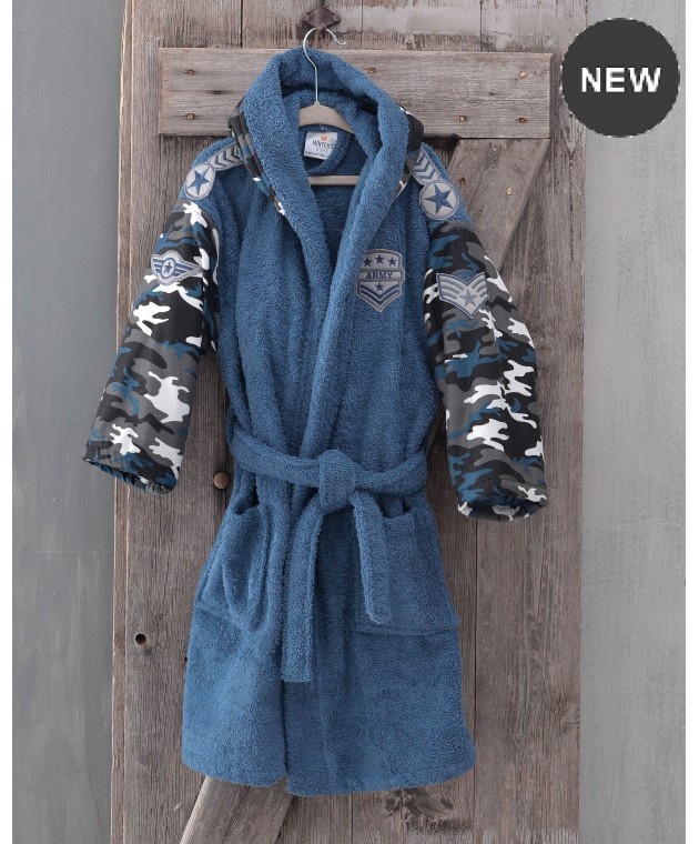 Μπουρνούζι παιδικό με κουκούλα (9-10) ARMY BLUE, RYTHMOS HOME  Παιδικά Μπουρνούζια