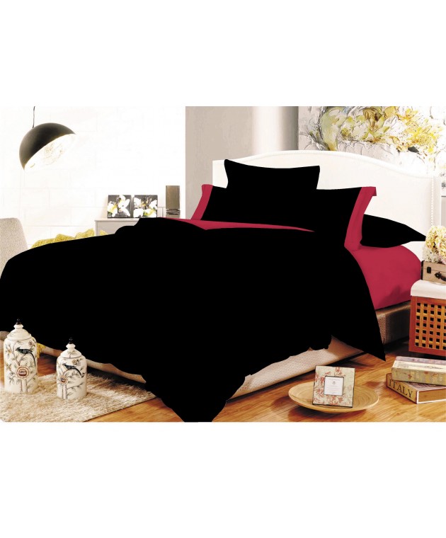 Σετ Σεντόνια ΚΟΜΒΟΣ Cotton Line Black - Red Μονόχρωμα με Φάσα Μονά με λάστιχο (100x200+20) Σεντόνια Μονά