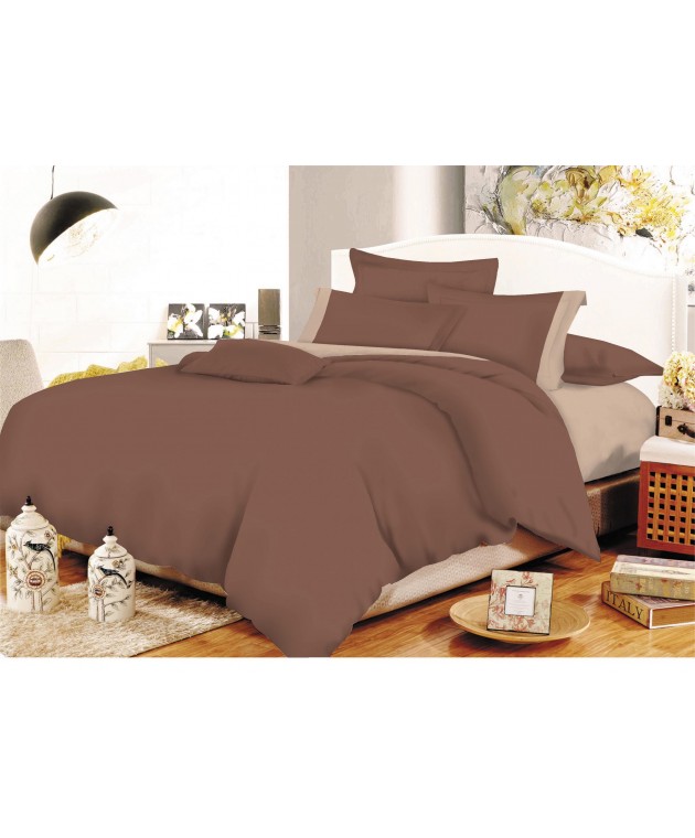 Σετ Σεντόνια ΚΟΜΒΟΣ Cotton Line Brown - Beige Μονόχρωμα με Φάσα Μονά με λάστιχο (100x200+20) Σεντόνια Μονά