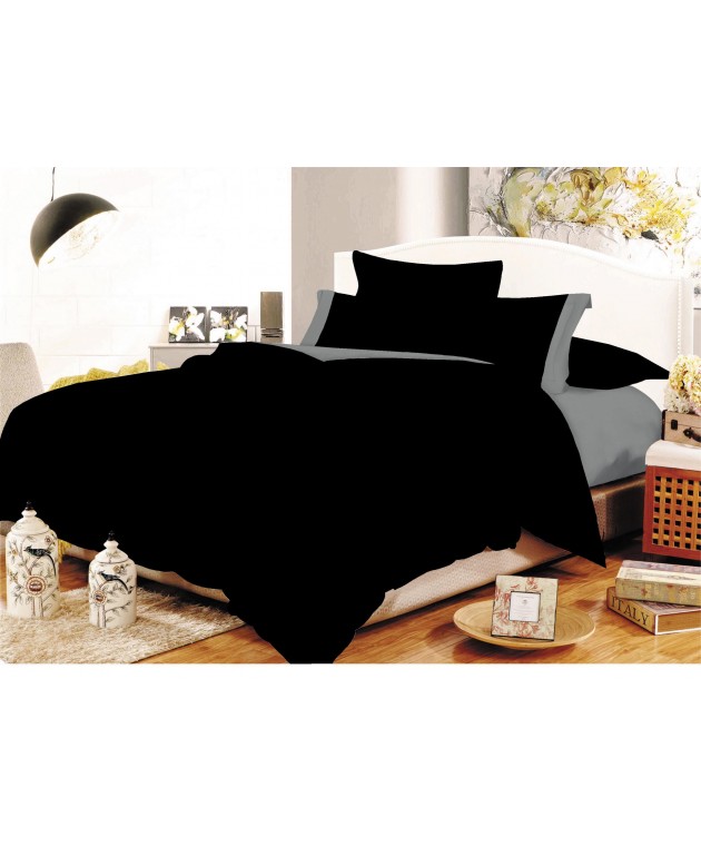 Σετ Σεντόνια ΚΟΜΒΟΣ Cotton Line Black - Grey Μονόχρωμα με Φάσα Μονά με λάστιχο 100x200+20 Σεντόνια Μονά