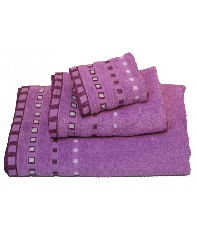 Σετ Πετσέτες 3 τμχ ΚΟΜΒΟΣ Πεννιέ 450γρ/μ2 Πουά Ζακάρ Λιλά (30x50, 50x90, 70x140) Σετ πετσέτες Mπάνιου