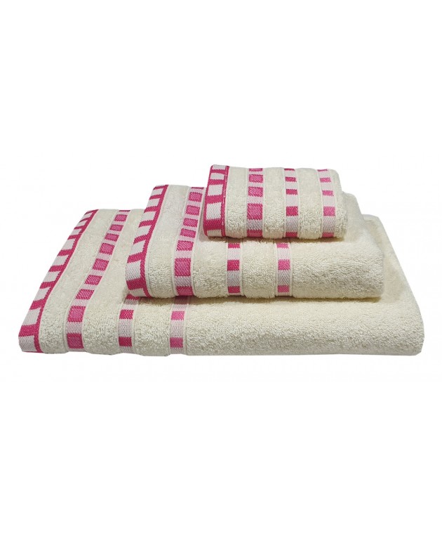 Σετ Πετσέτες 3 τμχ ΚΟΜΒΟΣ Πεννιέ 450γρ/μ2 Πουά Ζακάρ Κρεμ-Κοραλί (30x50, 50x90, 70x140) Σετ πετσέτες Mπάνιου