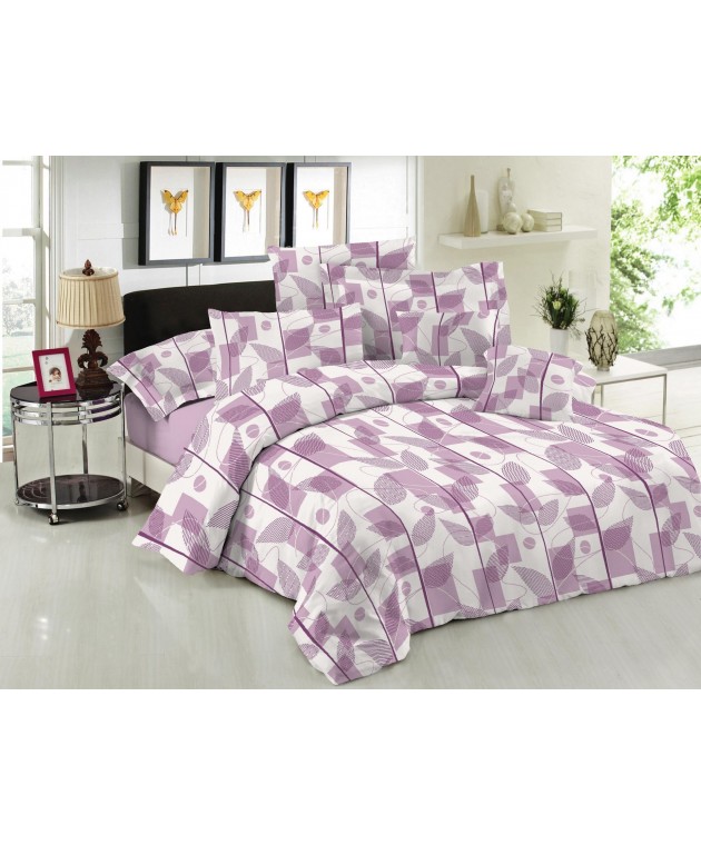Σετ Σεντόνια Le Blanc Premium Cotton 100% Leaves Lilac Υπέρδιπλα με λάστιχο (160x200+33) Σεντόνια Υπέρδιπλα