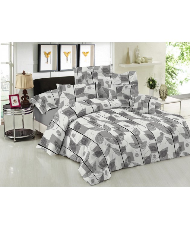 Σετ Σεντόνια Le Blanc Premium Cotton 100% Leaves Grey Υπέρδιπλα με λάστιχο (160x200+33) Σεντόνια Υπέρδιπλα