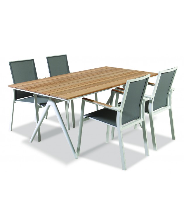 ALABAMA Τραπεζαρία Αλουμινίου Με Ξύλο Teak ,Σέτ 5 Τεμαχίων 223881, LIANOS Σετ Έπιπλα Κήπου