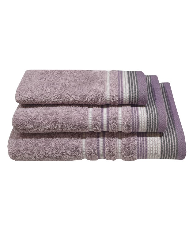 Πετσέτα ΚΟΜΒΟΣ Satin Stripe Πεννιέ 450γρ/m2 100% Cotton Χειρός Lilac (30x50) Πετσέτες Mπάνιου