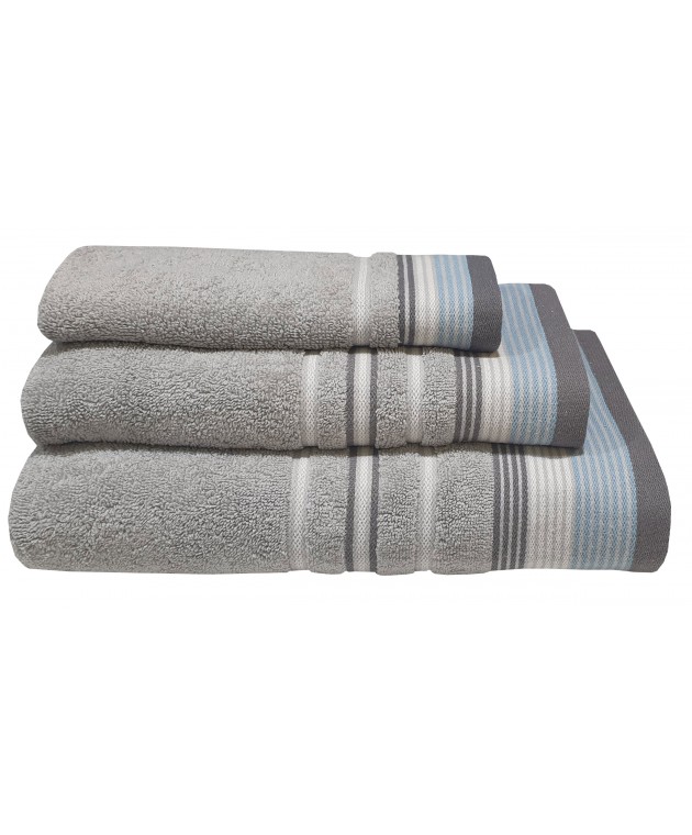 Πετσέτα ΚΟΜΒΟΣ Satin Stripe Πεννιέ 450γρ/m2 100% Cotton Χειρός Grey  (30x50) Πετσέτες Mπάνιου
