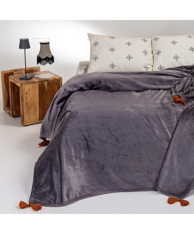 ΚΟΥΒΕΡΤΑ FLANNEL ΥΠΕΡΔΙΠΛΗ BERLIN DARK GREY (220Χ240) Κουβέρτες Fleece Υπέρδιπλες