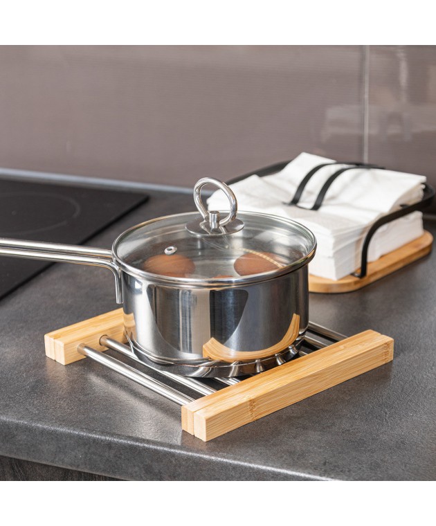 ESTIA ΒΑΣΗ ΜΑΓΕΙΡΙΚΟΥ ΣΚΕΥΟΥΣ BAMBOO ESSENTIALS ME ΑΝΟΞΕΙΔΩΤΟ ΑΤΣΑΛΙ ΠΤΥΣΣΟΜΕΝΗ 22x21.3x2.2cm 01-13011 Gadgets Κουζίνας