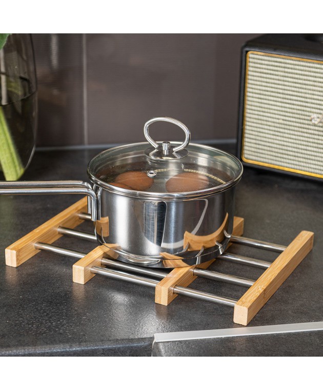 ESTIA ΒΑΣΗ ΜΑΓΕΙΡΙΚΟΥ ΣΚΕΥΟΥΣ BAMBOO ESSENTIALS ME ΑΝΟΞΕΙΔΩΤΟ ΑΤΣΑΛΙ ΠΤΥΣΣΟΜΕΝΗ 22x21.3x2.2cm 01-13011 Gadgets Κουζίνας