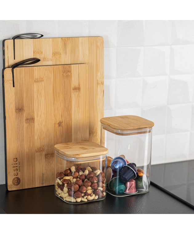 ESTIA ΔΟΧΕΙΟ ΑΠΟΘΗΚΕΥΣΗΣ BAMBOO ESSENTIALS 550ml ΓΥΑΛΙΝΟ ΜΕ ΚΑΠΆΚΙ 01-12922 Βάζα Κουζίνας
