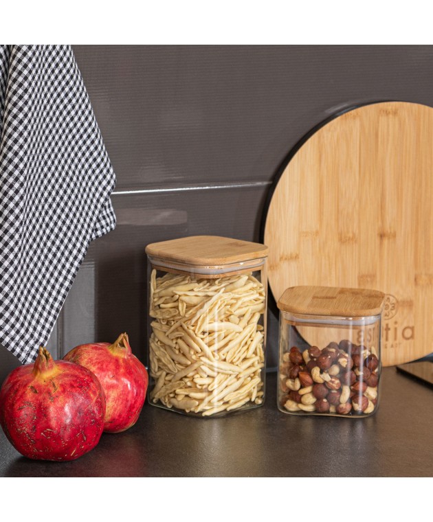 ESTIA ΔΟΧΕΙΟ ΑΠΟΘΗΚΕΥΣΗΣ BAMBOO ESSENTIALS 950ml ΓΥΑΛΙΝΟ ΜΕ ΚΑΠΆΚΙ 01-12939 Βάζα Κουζίνας
