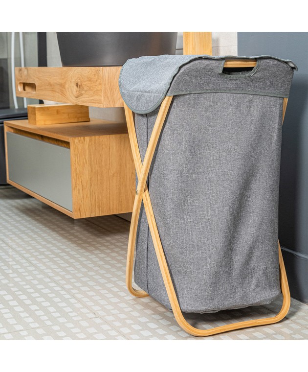 ΚΑΛΑΘΙ ΑΠΛΥΤΩΝ BAMBOO ESSENTIALS ΜΕ ΘΗΚΗ ΠΟΛΥΕΣΤΕΡΑ ΠΤΥΣΣΟΜΕΝΟ 40x40x70cm  02-13158 Καλάθια Απλύτων