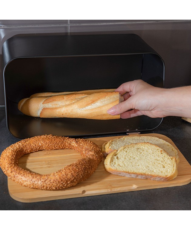 ESTIA ΨΩΜΙΕΡΑ BAMBOO ΜΕΤΑΛΛΙΚΗ ΜΕ ΚΑΠΑΚΙ ΜΑΥΡΗ 34.5x19x17cm 01-12861 Ψωμιέρες