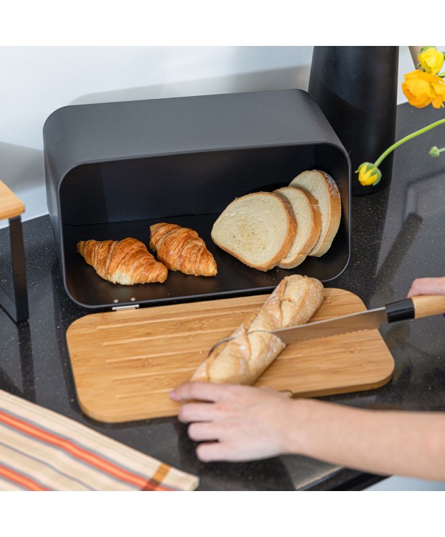 ESTIA ΨΩΜΙΕΡΑ BAMBOO ΜΕΤΑΛΛΙΚΗ ΜΕ ΚΑΠΑΚΙ ΜΑΥΡΗ 34.5x19x17cm 01-12861 Ψωμιέρες