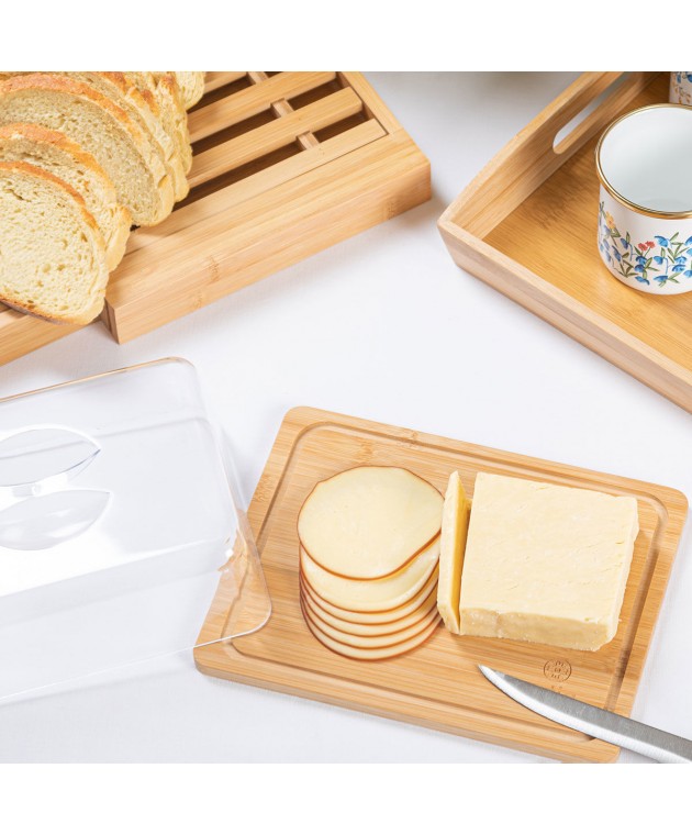 ΒΑΣΗ ΤΥΡΙΩΝ BAMBOO ESSENTIALS ΜΕ ΠΛΑΣΤΙΚΌ ΚΑΠΑΚΙ 24x18x7.5cm  01-12960 Βάσεις κοπής