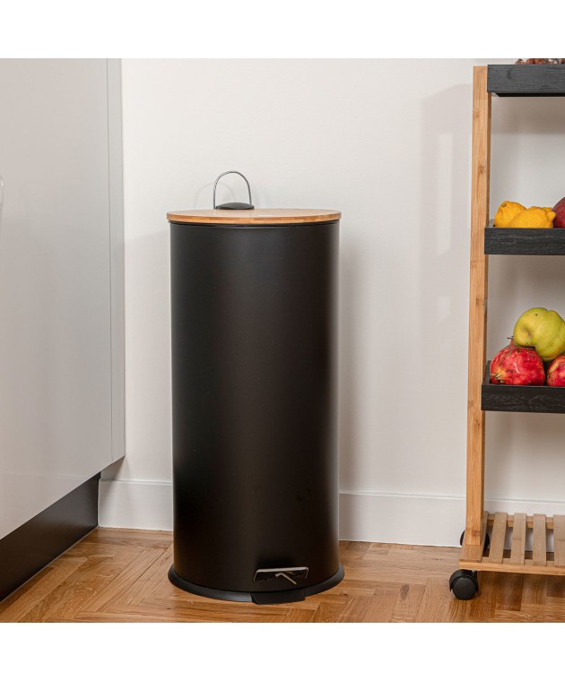 ESTIA ΚΑΔΟΣ ΑΠΟΡΡΙΜΑΤΩΝ SOFT CLOSE BAMBOO ESSENTIALS 30lt ΜΑΤ ΜΑΥΡΟΣ Κάδοι Απορριμάτων