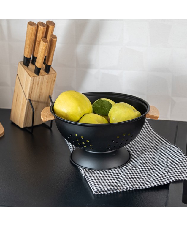 ESTIA ΣΟΥΡΩΤΗΡΙ ΖΥΜΑΡΙΚΩΝ BAMBOO ESSENTIALS ΜΕΤΑΛΛΙΚΟ ΜΕ ΛΑΒΕΣ 24x24x13.7cm ΜΑΥΡΟ 01-12915 Σουρωτήρια