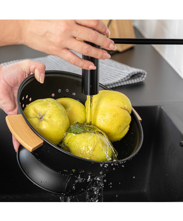 ESTIA ΣΟΥΡΩΤΗΡΙ ΖΥΜΑΡΙΚΩΝ BAMBOO ESSENTIALS ΜΕΤΑΛΛΙΚΟ ΜΕ ΛΑΒΕΣ 24x24x13.7cm ΜΑΥΡΟ 01-12915 Σουρωτήρια