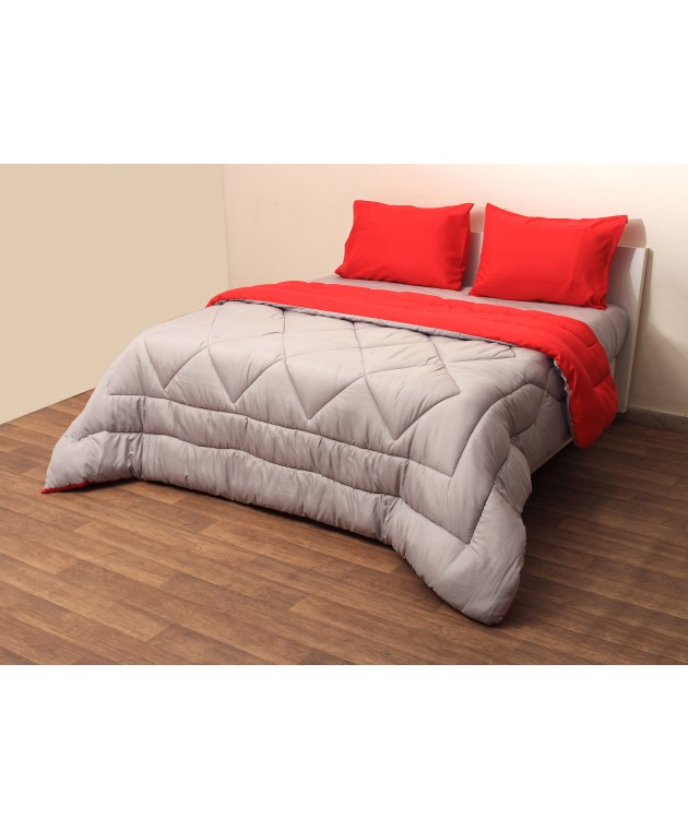 Πάπλωμα Δίχρωμο Μονό 160x240 Microfiber Γκρι/Κόκκινο Παπλώματα Μονά