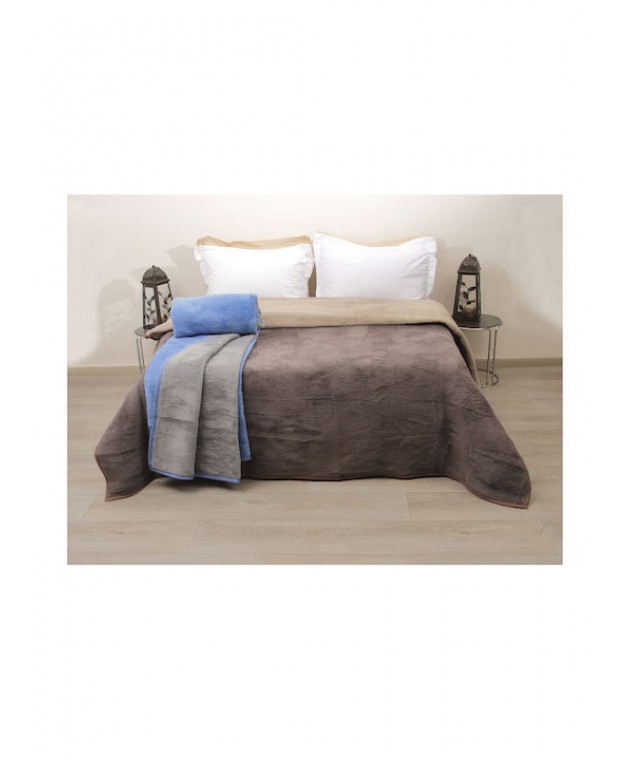 Κουβέρτα Δίχρωμη Polycotton Μονή 160x220 Σιέλ/Γκρι Κουβέρτες Ακρυλικές Μονές