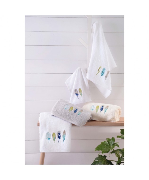 Σετ πετσέτες 3 τεμ. με κέντημα FEATHER ECRU, RYTHMOS HOME