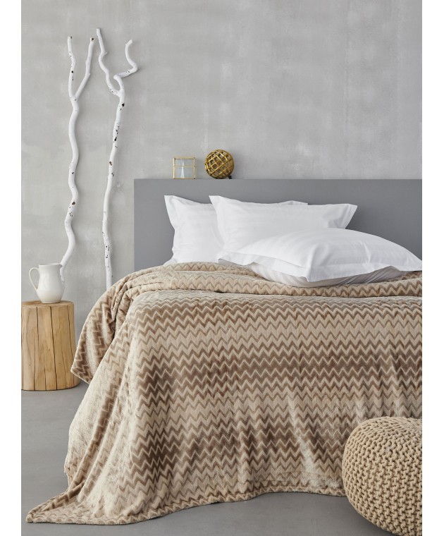 Κουβέρτα fleece μονή (160X240) ZIG ZAG IVORY, PALAMAIKI Κουβέρτες Fleece Μονές