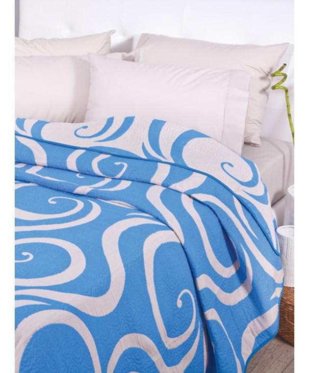 Κουβερλί Cotton Rich 220x260 CURVES BEIGE/BLUE Κουβερλί Υπέρδιπλα