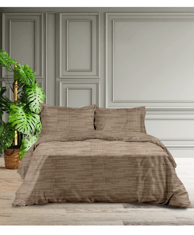 ΣΕΤ ΣΕΝΤ M FLAT LINES (BROWN3) 2*170x260cm 50x70cm  FLANNEL 100%COTTON Σεντόνια Φανελένια Μονά