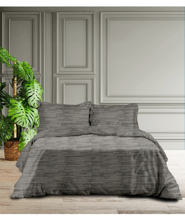 ΣΕΤ ΣΕΝΤ M FLAT LINES (GREY4)  2*170x260 50x70 FLANEL 100%COTTON Σεντόνια Φανελένια Μονά