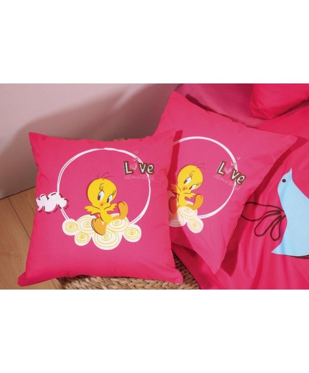 Διακοσμητικά μαξιλάρια, με γέμιση,σχ.Tweety, Viopros  (Φούξια, 40x40) Παιδικά Διακοσμητικά Μαξιλάρια