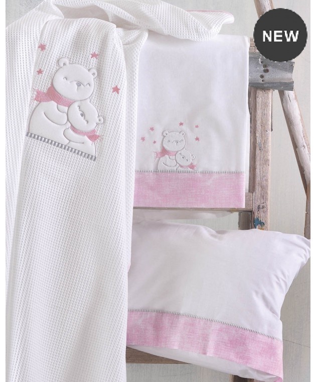 Σετ σεντόνια κούνιας (100X160) SNOWBALL PINK, RYTHMOS HOME Βρεφικά Σεντόνια