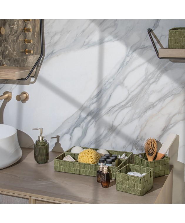 ESTIA ΚΑΛΑΘΙ ΟΡΓΑΝΩΣΗΣ 4 ΘΕΣΕΩΝ 33x23x6cm OLIVE GREEN Διακοσμητικά Καλάθια
