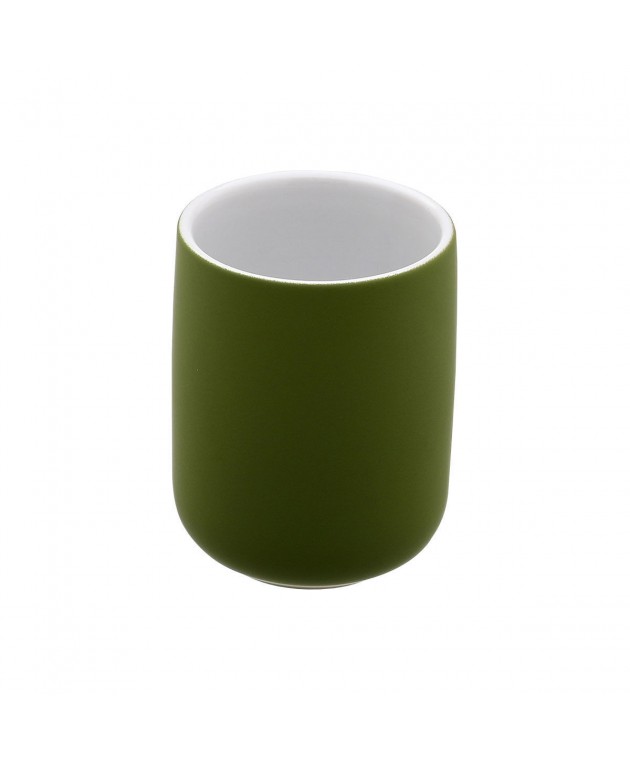 ESTIA ΠΟΤΗΡΑΚΙ ΜΠΑΝΙΟΥ STONEWARE 7.5x7.5x9.7cm OLIVE GREEN 02-14841 Ποτήρια  Οδοντόβουρτσας