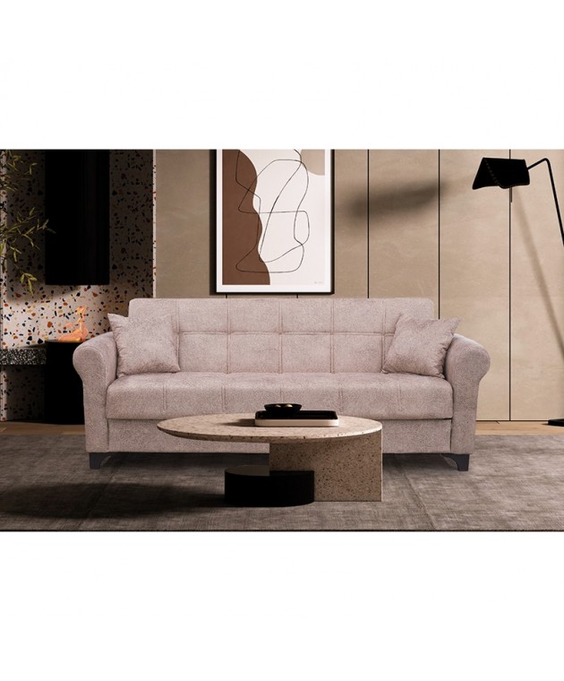 AZUR LIGHT BROWN ΥΦΑΣΜΑ 3ΘΕΣΙΟΣ ΚΑΝΑΠΕΣ/ΚΡΕΒΑΤΙ ΜΕ ΑΠΟΘ.ΧΩΡΟ 210X80X75εκ Καναπέδες