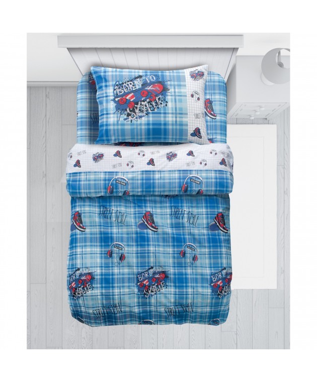 SKATE ΣΕΤ ΣΕΝΤ. ΜΟΝΑ  ΛΑΣ. 170x270cm 105x200+30cm 50x70cm  144ΤC 100% COTTON Παιδικά Σεντόνια