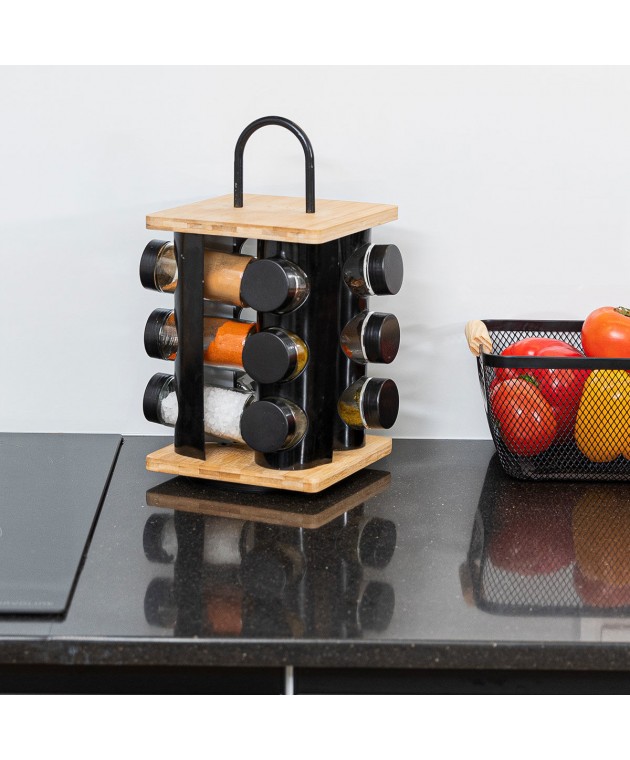  ΒΑΣΗ ΜΠΑΧΑΡΙΚΩΝ BAMBOO ESSENTIALS ΜΕ 12 ΓΥΑΛΙΝΑ ΔΟΧΕΙΑ ΠΕΡΙΣΤΡΕΦΟΜΕΝΗ ΜΑΥΡΗ 01-14650 Βάσεις Μπαχαρικών