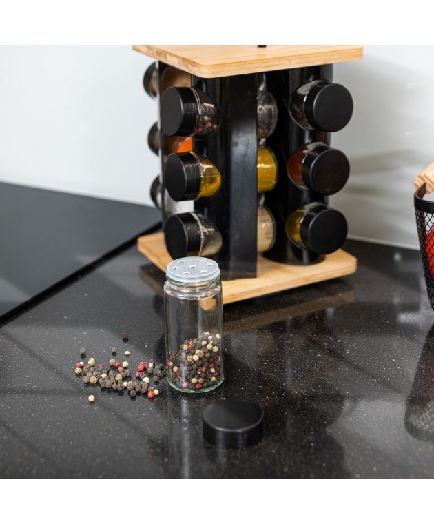  ΒΑΣΗ ΜΠΑΧΑΡΙΚΩΝ BAMBOO ESSENTIALS ΜΕ 12 ΓΥΑΛΙΝΑ ΔΟΧΕΙΑ ΠΕΡΙΣΤΡΕΦΟΜΕΝΗ ΜΑΥΡΗ 01-14650 Βάσεις Μπαχαρικών