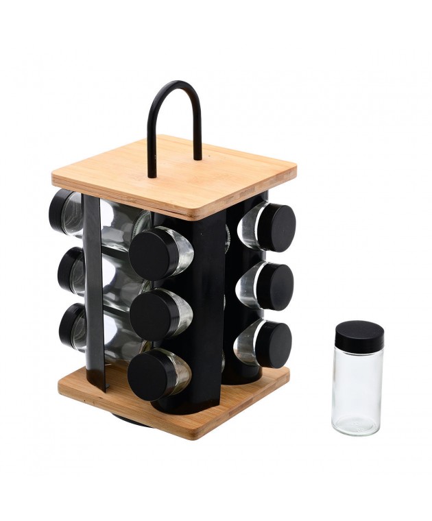  ΒΑΣΗ ΜΠΑΧΑΡΙΚΩΝ BAMBOO ESSENTIALS ΜΕ 12 ΓΥΑΛΙΝΑ ΔΟΧΕΙΑ ΠΕΡΙΣΤΡΕΦΟΜΕΝΗ ΜΑΥΡΗ 01-14650 Βάσεις Μπαχαρικών