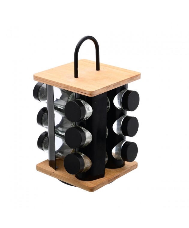  ΒΑΣΗ ΜΠΑΧΑΡΙΚΩΝ BAMBOO ESSENTIALS ΜΕ 12 ΓΥΑΛΙΝΑ ΔΟΧΕΙΑ ΠΕΡΙΣΤΡΕΦΟΜΕΝΗ ΜΑΥΡΗ 01-14650 Βάσεις Μπαχαρικών