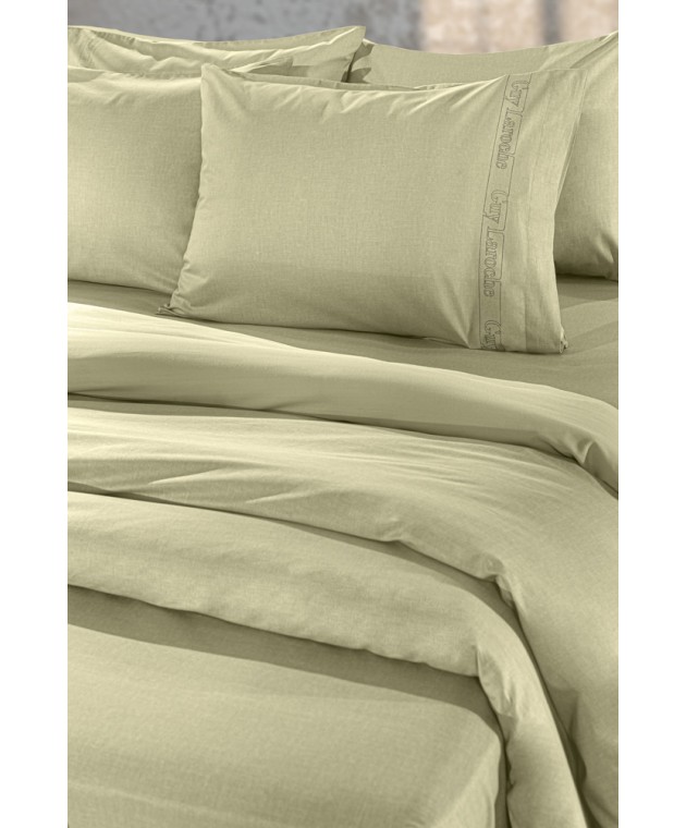 Σεντόνι "Easy Iron" με λάστιχο Color Plus Olive 160x200 Υπέρδιπλα